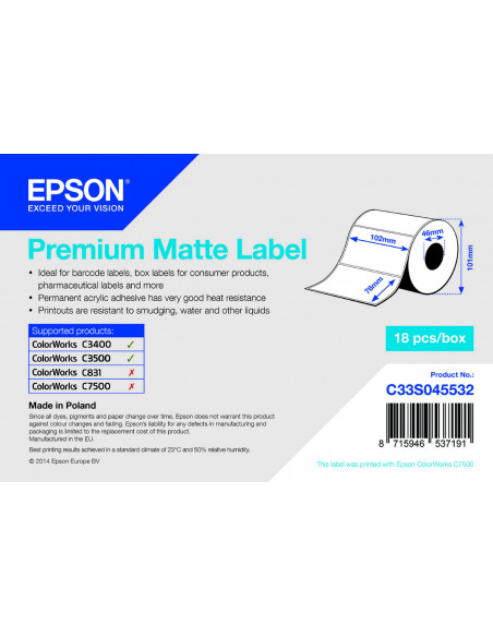 Etiquettes 102mm x 76mm pour Epson TM-C3500, TM-C3400