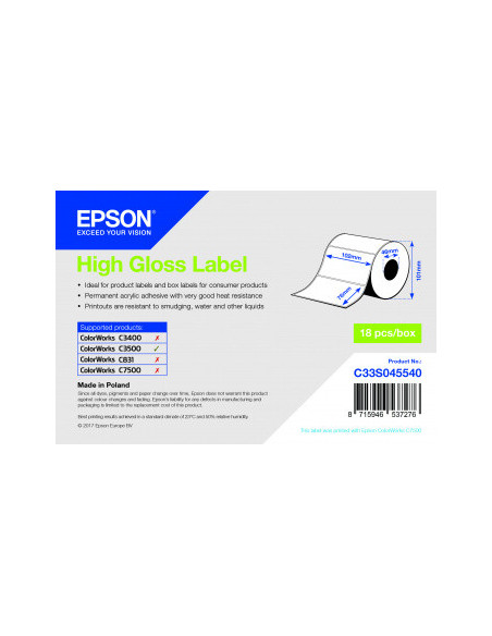 Etiquettes 102mm x 76mm glossy pour Epson TM-C3500, TM-C3400