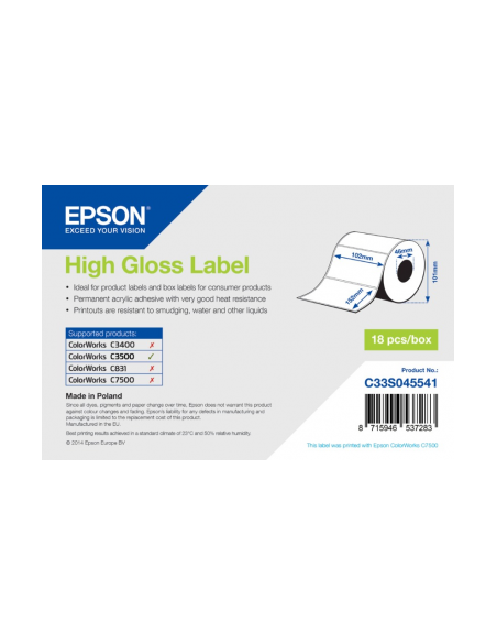 Etiquettes 102mm x 152mm glossy pour Epson TM-C3500