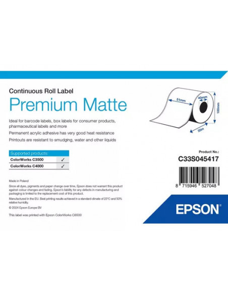Etiquettes 51mmx35m MAT Label pour Epson C3500, C4000